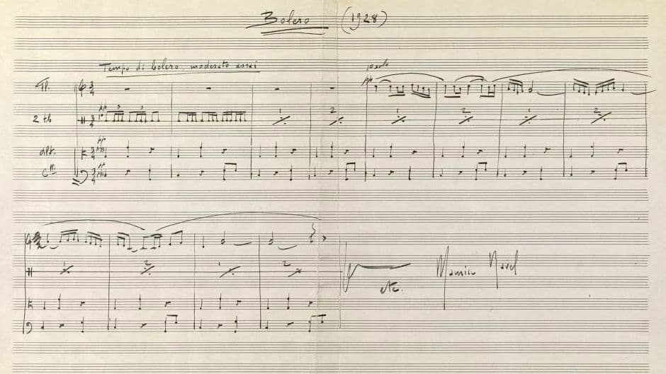 manuscript leaf of ravel's bolero, opening lines